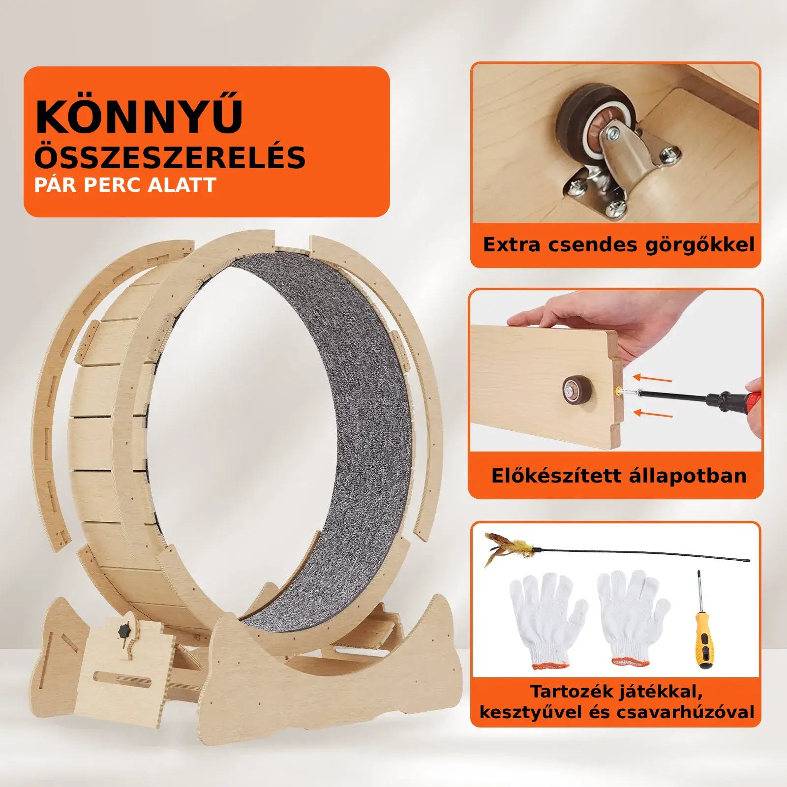 Nagy méretű, fa színű beltéri macska futókerék 6-11 kg -ig