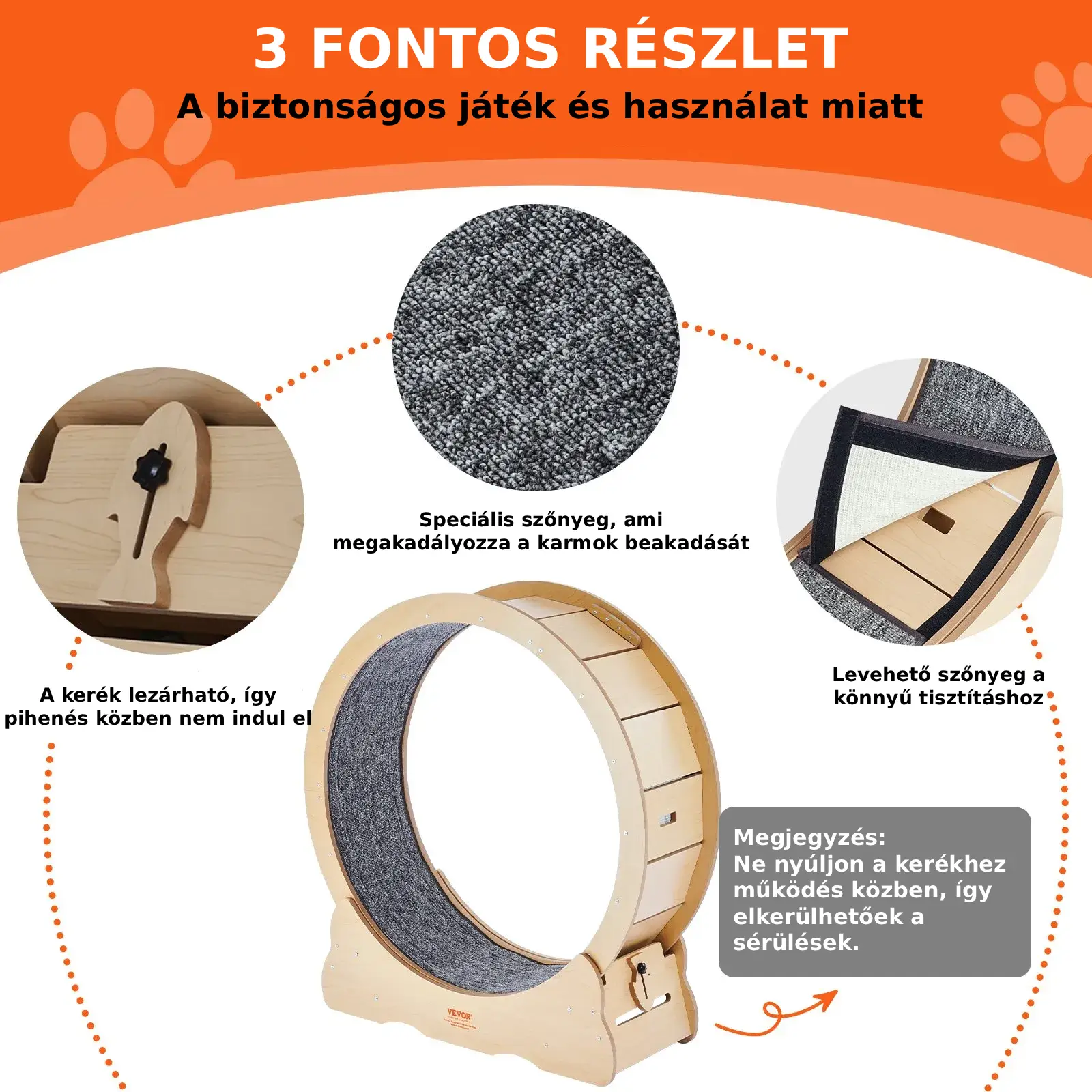 Nagy méretű, fa színű beltéri macska futókerék 6-11 kg -ig