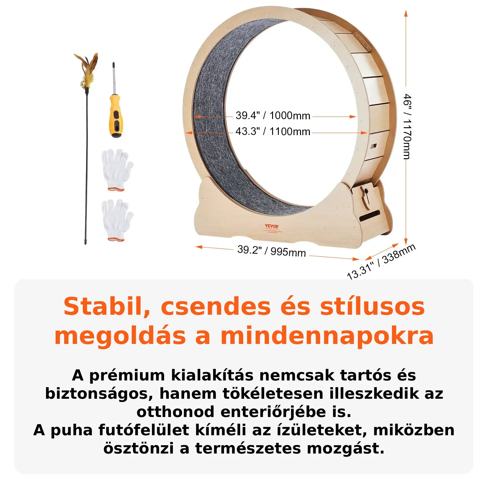 Nagy méretű, fa színű beltéri macska futókerék 6-11 kg -ig