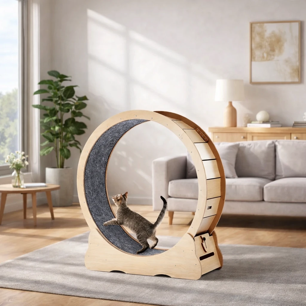 Nagy méretű, fa színű beltéri macska futókerék 6-11 kg -ig