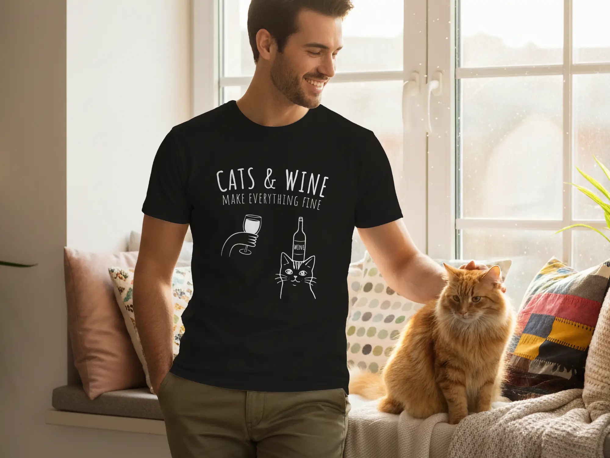 Cats & Wine Make everything fine férfi póló
